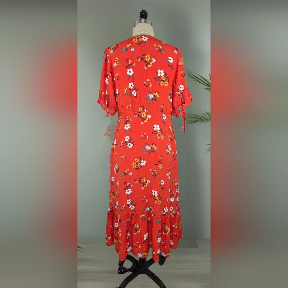 Maeve by Anthropologie Eudora Orange Floral Button Front Midi Dress Size 6 - Picture 3 of 13